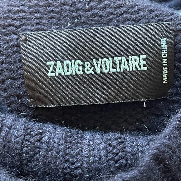 Zadig & Voltaire cashmere sweater navy Alma Button-Trimmed turtleneck small NWT - Picture 10 of 10